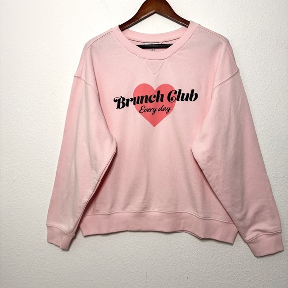 Wildfox Graphic Crewneck "Brunch Club Everyday" pink Sweatshirt size L NWT - Picture 2 of 9